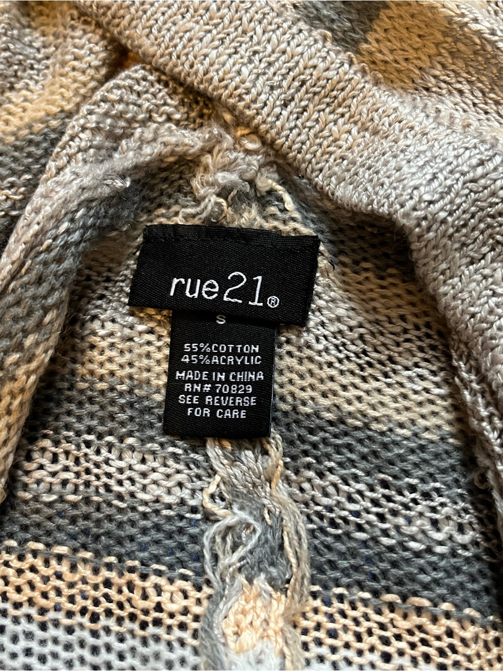 Sz S Rue 21 Striped Hooded Fringe Cardigan - Picture 2 of 3